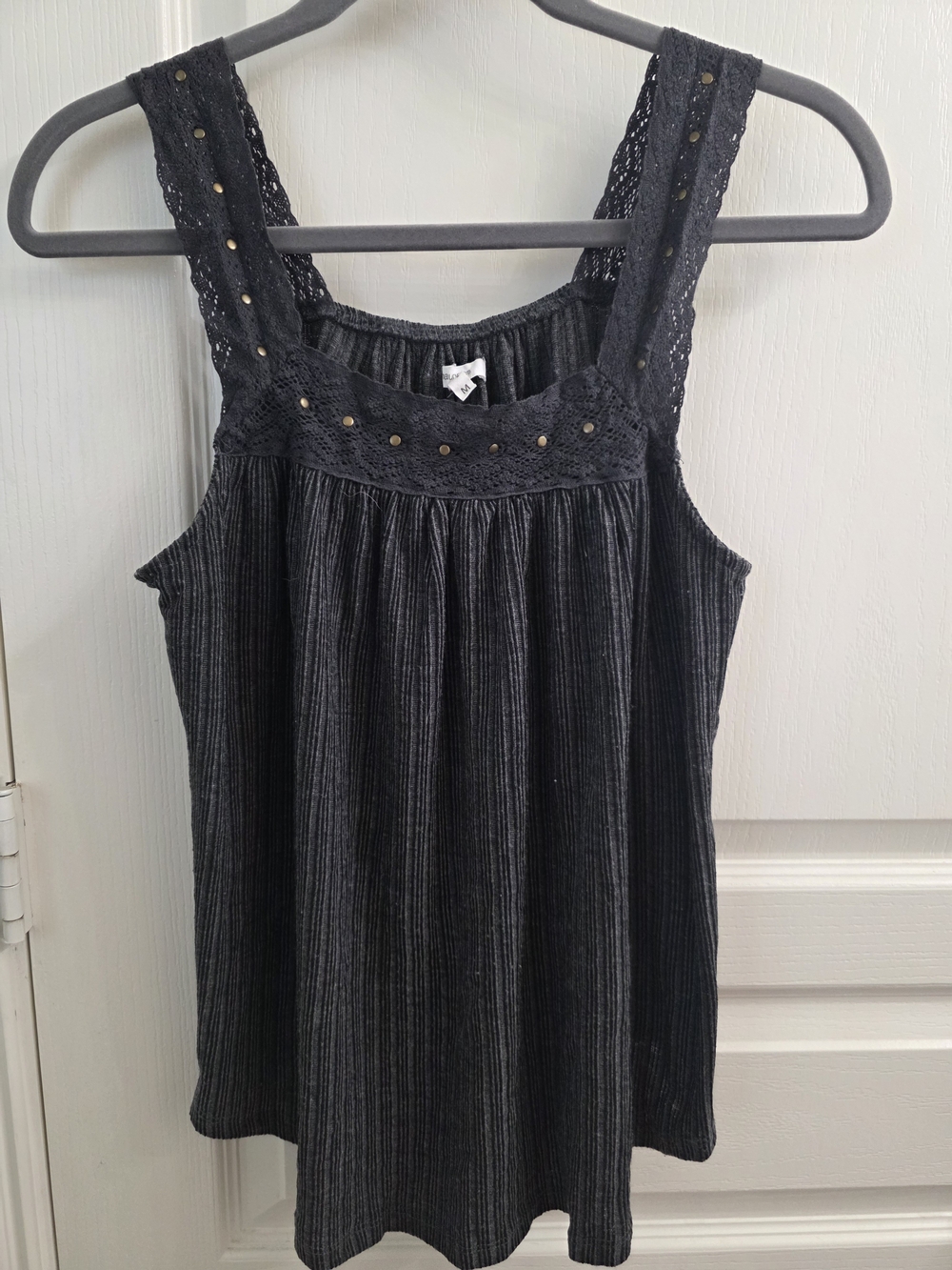 Maurices Black Ribbed Lace-Trim Tank with Stud Detail